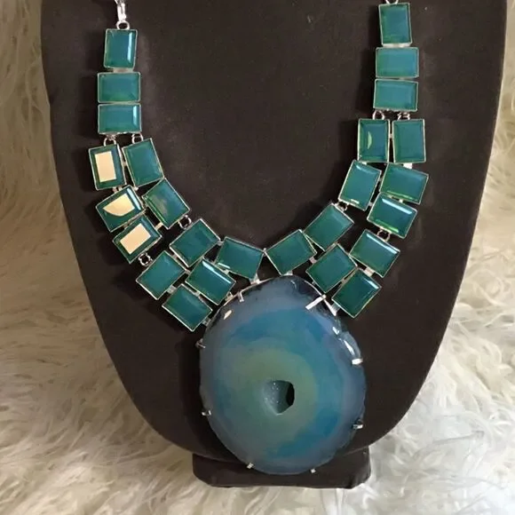 HUGE AQUA CONDOR AGATE  & KUNZITE NECKLACE - Picture 3 of 15